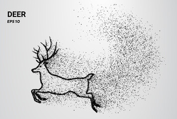 Fototapeta premium A deer composed of small circles and dots, with particles swirling around it. Vector illustration.