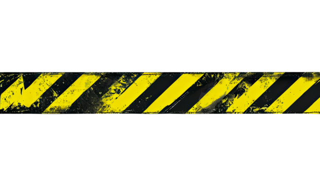 old warning tape with yellow and black stripes in PNG format. hazard restriction tape isolated on transparent background