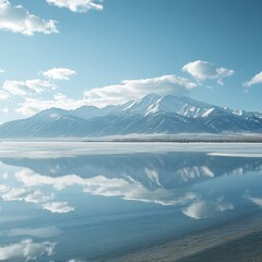 Serene Winter Landscape Mountain Reflection Peaceful Sky