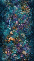 Fototapeta premium A serene ocean-inspired pattern, featuring glowing waves, bioluminescent corals, and radiant seashells. The design is awash with soft hues of turquoise, aquamarine, and golden sunlight. 