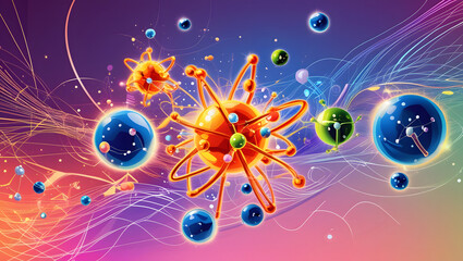 colorful and vibrant scientific background with molecules vector illustration. AI Generated
