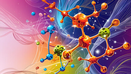 colorful and vibrant scientific background with molecules vector illustration. AI Generated