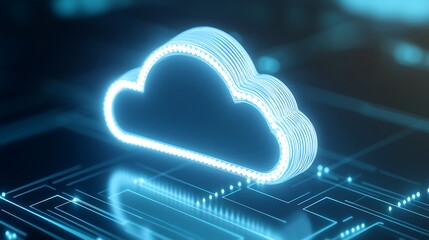 Futuristic Cloud Technology Concept with Neon Lights and Digital Circuit Background for Data Storage Solutions