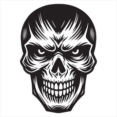 Zombie Skull Vector illustration, Scary Zombie Skull silhouette Design