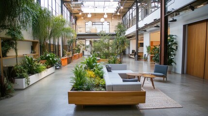 Fototapeta premium Serene Indoor Oasis: A Modern Office Sanctuary