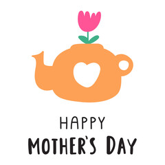 Happy Mother's day. A teapot with a flower. Flat vector design. Illustration on white background.
