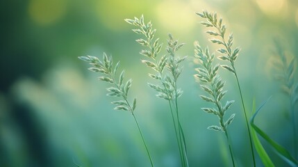 Naklejka premium Serene Green Grass in Soft Sunlight