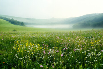 Obraz premium Misty Spring Morning/霧の春の朝風景