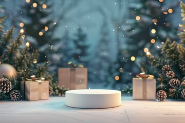 Winter Wonderland with Empty Display Platform and Christmas Decor