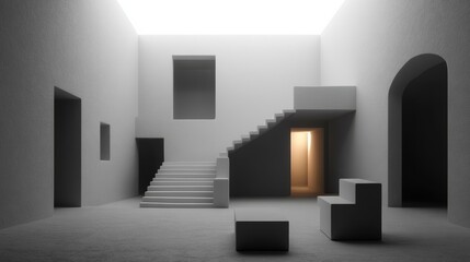 Minimalist architectural space stairs light and modern design for a calm atmosphere