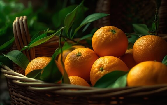 Fresh Oranges in a Basket