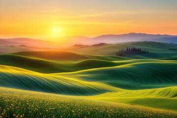 Sunrise Over Rolling Fields/朝日の田園風景