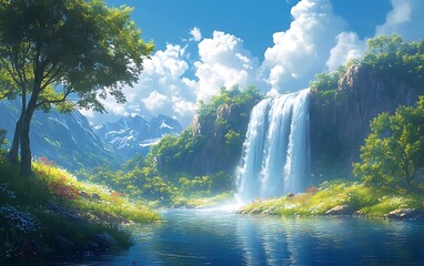 Pristine Waterfall Nature Scene