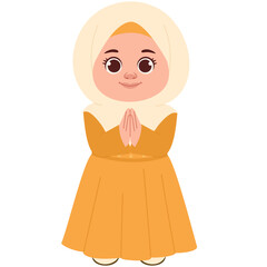 Cute Girl in Hijab Greeting Illustration