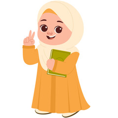 Cheerful Girl in Hijab with Book Illustration