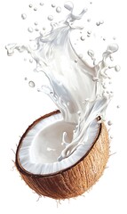 a coconut with milk splashing