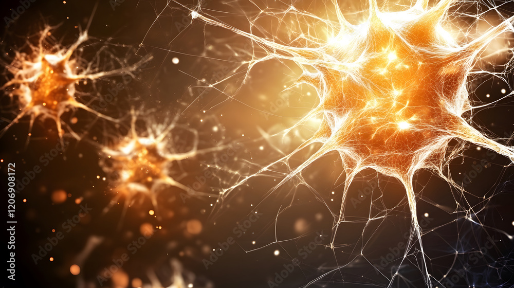 Poster a vibrant illustration of interconnected neurons, showcasing their dynamic structure and glowing con