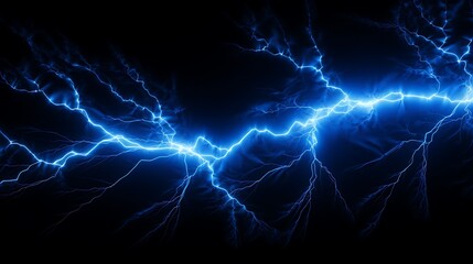 Naklejka premium Lightning, blue lightning, electric field background. Blue glowing lines on a dark black backdrop