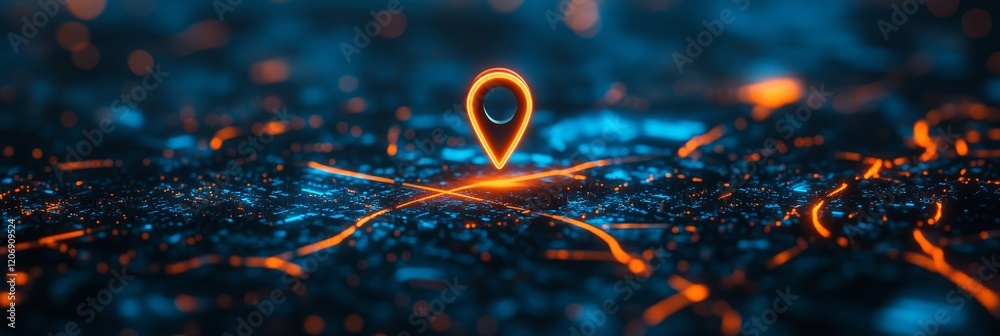 Aufkleber glowing location pin on abstract digital map.