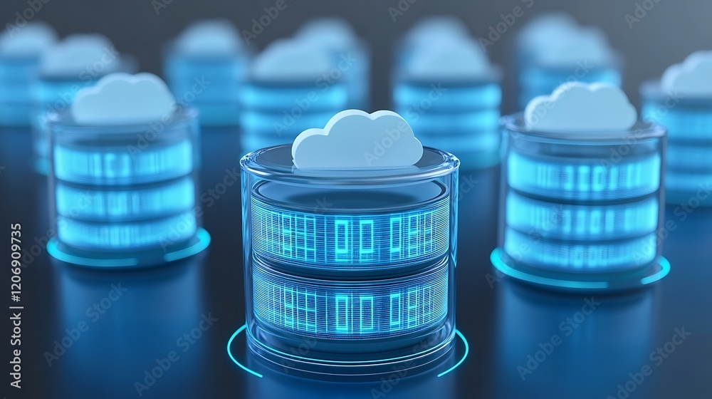 Poster modern cloud computing concept with transparent data storage and digital representation of data