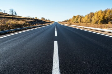 Fototapeta premium Empty asphalt road vanishing into autumn landscape.