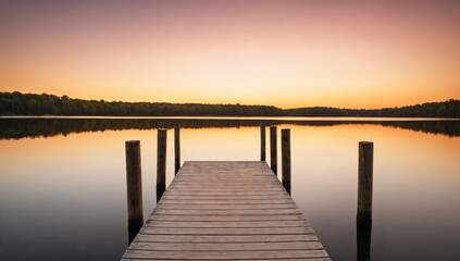  Tranquil Sunset Over a Serene Lake Dock