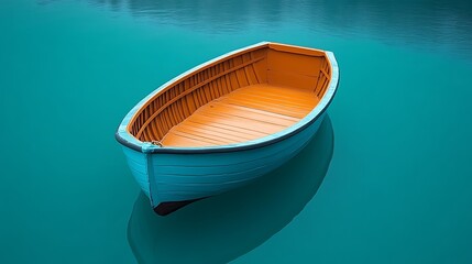 Obraz premium A small wooden boat floats on teal water