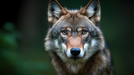A close-up portrait of a wolf showcasing its intense gaze and beautiful fur.