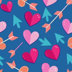 A seamless pattern of hearts and arrows