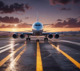 Airplane waiting to take off from airport runway, airport, taxiing, airport runway airplane waiting to depart