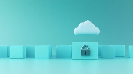 Secure Cloud Storage Concept with Lock and Boxes in Minimalist Design for Data Protection and Privacy