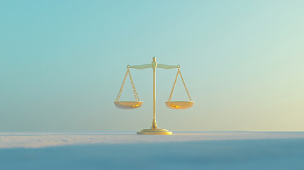 Golden scales of justice symbolizing fairness and balance against a serene background