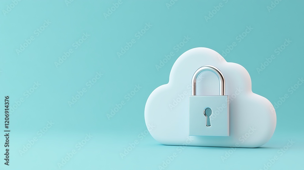 Poster secure cloud storage concept with padlock and lock symbol representing data protection and privacy