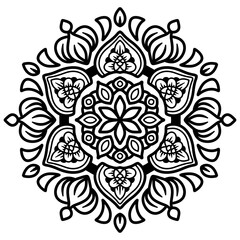 Black line mandala in transparent background. Mandala design for coloring
