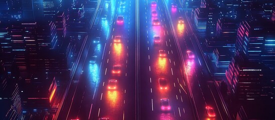 Neon Cityscape: A Futuristic Highway at Night