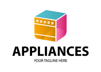 Modern minimalist home appliance store logo. Refrigerator stove and washing machine icon.