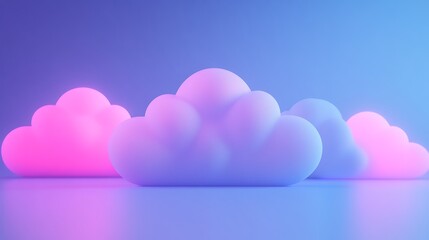 Fototapeta premium Soft pastel clouds with glowing neon lights on a smooth surface in a dreamy, surreal atmosphere