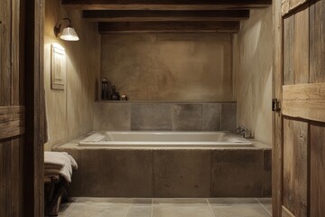 Rustic Bathroom Featuring Freestanding Tub and Wooden Accents