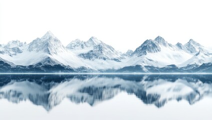 Obraz premium Snowy mountain range reflected in a calm lake.