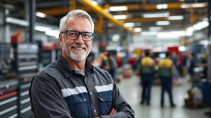 Obraz premium Experienced Mechanic Training Apprentices in an Automotive Workshop (Industry)