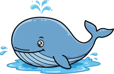 Gardinen Meerestiere Cute Cartoon Whale Splashing in sea Water   © Munny