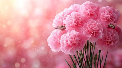 Fototapeta premium Pink Carnations Bouquet With Hidden Mice