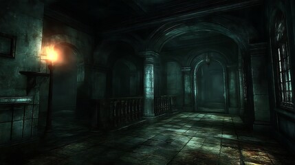 Fototapeta premium Dark Hallway In A Mysterious Old Building