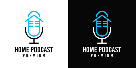 Podcast house logo vector icon design illustration. Podcast logo vector with house and microphone icon symbol design template illustration. Real estate podcast logo.