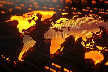 Illuminated World Map with Abstract Data Visualization Concept