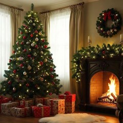 Festive Fireplace, Winter Wonderland, Gift Giving Magic, Cozy Christmas Eve, Holiday Glow, Yuletide Joy, Warm Winter Nights, Christmas Magic, high resolution 300 dpi image