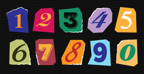 Number set colorful magazine style modern typography for game, poster, birthday, decoration, animation, t shirt, racing, promotion, banner, printing. Cool font. Vector 10 eps