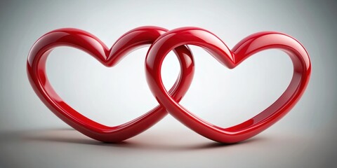 Naklejka premium Two red hearts intertwined in a circular motion around each other, forming a symbol of unity and love, with subtle shading to give depth and dimensionality , unity, circle