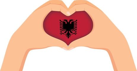 Albania independence day illustration. Hands forming a heart shape with the flag inside.