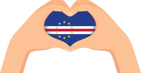 Cape Verde independence day illustration. Hands forming a heart shape with the flag inside.